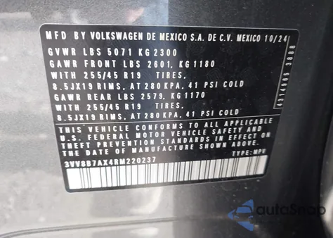 2024 Volkswagen Tiguan 2.0T Se R-Line Black from USA, damaged, VIN 3VV8B7AX4RM220237